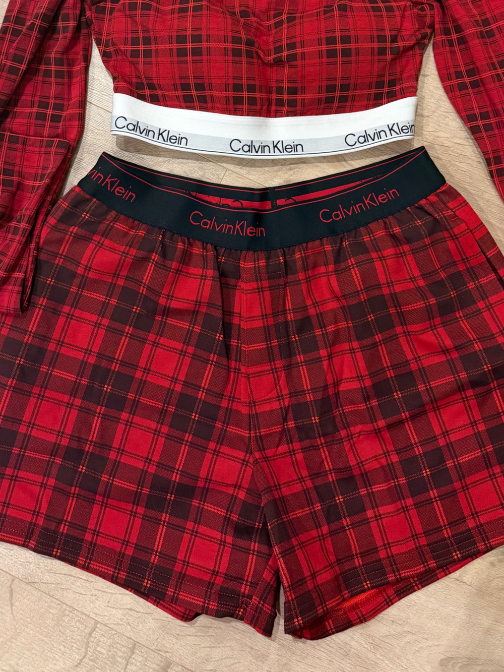 Calvin Klein Red and Black Plaid Shorts